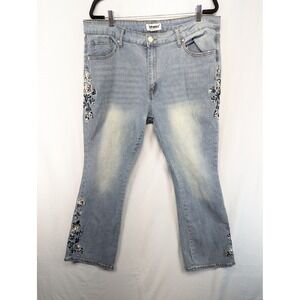 VIP HONEY LOSANGELES Womens Jeans Light Wash Embroidered Flare Leg 3XL